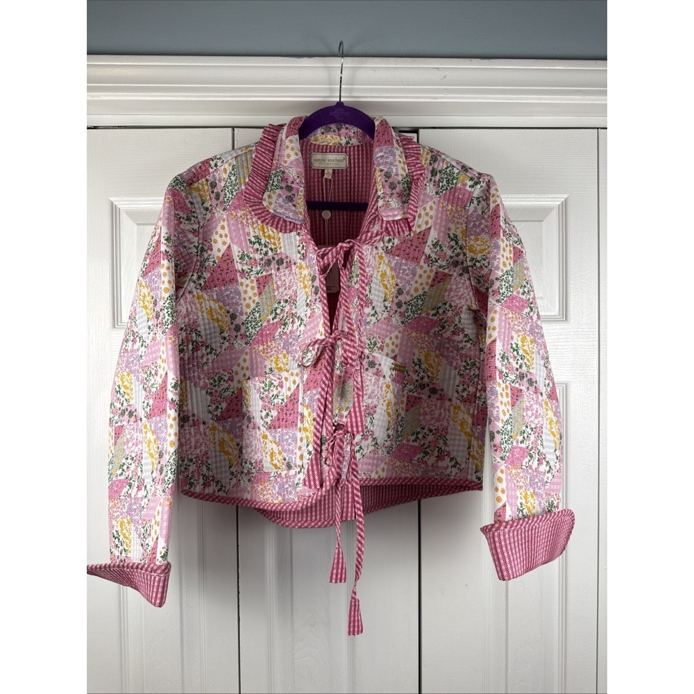 Simply Southern Ophelia Pink Floral BOHO Quilted Jacket‎ LARGE Tie Front